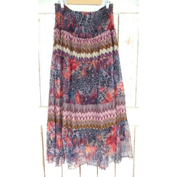 Vintage 90s sheer animal print floral knit Indian print boho maxi stretch skirt - Picture 5 of 5